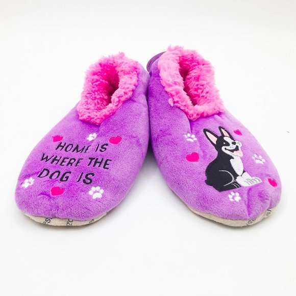 Snoozies Women's Home is Where The Dog Is Non Skid Slippers Lavendar Large 9/10 - Picture 2 of 6